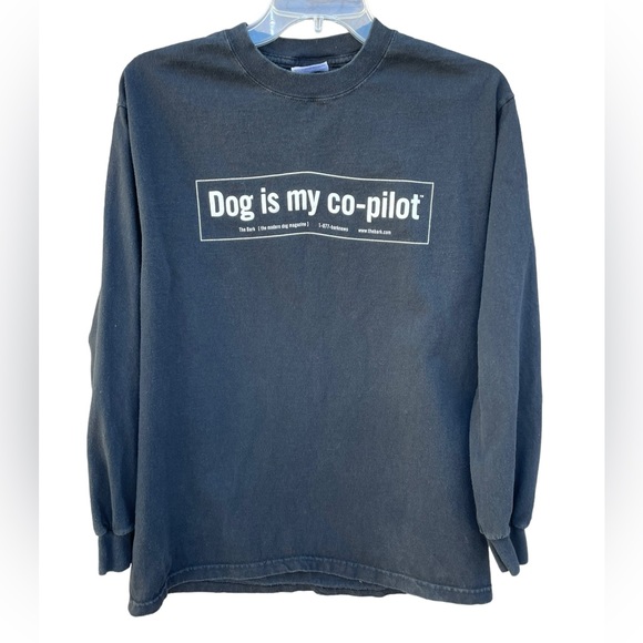 Port and Company Tops - Port and Company Vintage Bark Magazine Dog Is My Co-Pilot Long Sleeve Tee Sz Med